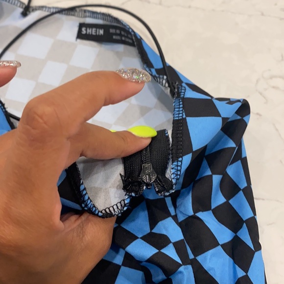 NWOT SPAGHETTI STRAP ABSTRACT CHECKER DRESS - Picture 3 of 5